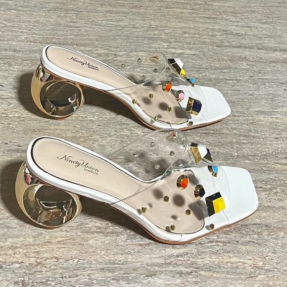 Ninety Union Couture Vegas clear multicolored studded open toes heels - Picture 7 of 16